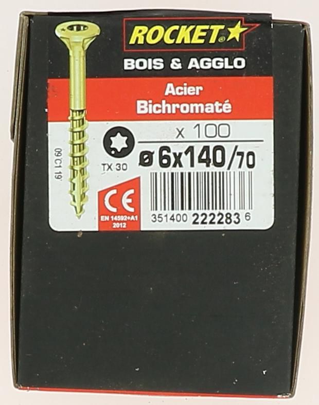 Vis bois agglo Torx étoile Rocket Ø 6x140 70 mm boîte de 100 pcs